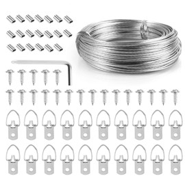 182 Pcs Upgraded Picture Hanging Kit, Frame Hooks Hardware Including Picture Hanging Wire(100 feet), 70Pcs D-Ring Picture Hangers with 70Pcs Screws, 40Pcs Aluminum Crimping Sleeves and 1 Screwdriver