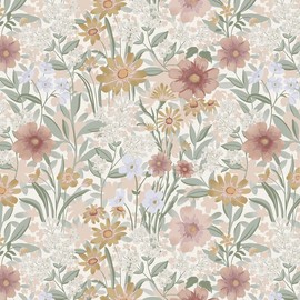 tiltil Peel and Stick Wallpaper Floral Contact Paper Boho 17.3"x78.8" Vintage Self-Adhesive Wallpaper Beige Removable Decorative Contact Paper for Cabinets and Drawers Bathroom Wallpapers Vinyl Roll