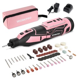 WORKPRO Pink 12V Cordless Rotary Tool Kit, 5 Variable Speeds, Powerful Engraver, Sander, Polisher, 114 Easy Change Accessories, Craft Tool for Handmade and DIY - Pink Ribbon