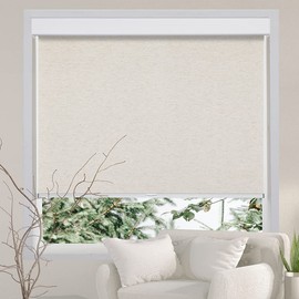 Persilux Cordless Blinds for Indoor Window Blinds Light Filtering Roller Shades Natural Woven UV Protection Window Shades Pull Down Roller Blinds for Home Sliding Doors (Cream 65" W x 72" H)