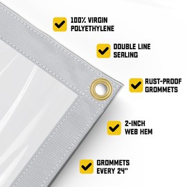 Core Tarps 30 Mil Extreme Heavy Duty Clear Tarp with Gromments - 8x16ft Super Clear Tarps Heavy Duty Waterproof Vinyl Tarpaulin, Transparent Tarp for Outdoor, Camping & Construction, Clear