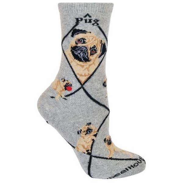 Wheel House Designs Pug Dog Gray Large Cotton Socks