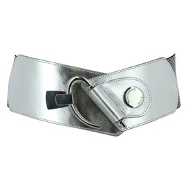 FASHIONGEN - Darlene Women's Elastic Cowhide Leather Belt, silver