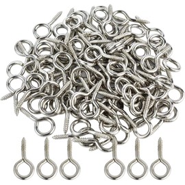 100pcs 1 inch Small Screw Eye, Eye Shape Screw Hooks 1" Lag Thread Self-Tapping Screws Hooks Ring Stainless Steel Silver Hanging Hooks Eyebolt Small Eyelet Screws Eyes Bolts for Resin, Jewelry