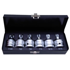 JEUCLEL 6PCS 3/4"Drive Torx Star & Spline Impact Socket Set, Cr-MO T100 T90 T80 T70 M18 M16 Impact Drive Allen Socket Kit, Hex Screwdriver Socket Adapter, Socket Remover Tool Hand Tool Repair Tool