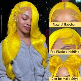Yellow Lace Front Wig Human Hair Pre Plucked 200% Density Body Wave Blonde Lace Front Wigs Human Hair 13x4 HD Lace Frontal Wig Yellow Colored Wigs Human Hair Glueless Wig 32 Inch