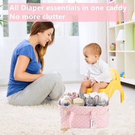 Organizador de pañales rosa para bebé y niña, cesta grande portátil para cambiar, organizador de pañales, organizador de pañales, bolsa de viaje de coche, cesta de baby shower para pañales y toallitas