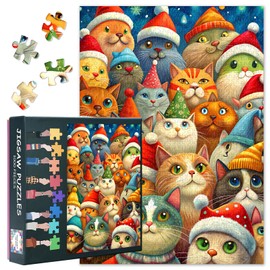 Christmas Puzzles 1000 Pieces - Santa Claus with Cats, Puzzle for Puzzle Professionals, 50 x 70 cm, Festive Motif for the Holidays
