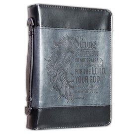 Bible Cover Medium Lion Be strong and courageous luxleather black