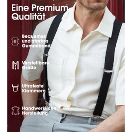 Pierrot Men's Trouser Braces, Wide and Vintage – Made in Germany/France – Adjustable Length up to 130 cm – 100% German and French - l