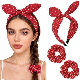 Red Polka Dot Headband and Hair Ties for Women 50s Outfits, Pack of 3