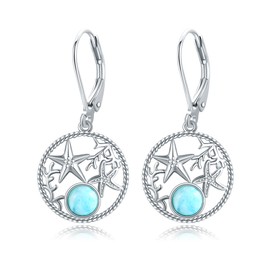 JERWLI Starfish Earrings 925 Sterling Silver Larimar Starfish Beach Earrings Jewelry for Women
