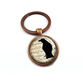 Little Gem Girl The Raven Silhouette Edgar Allan Poe Quote Antique Copper Key Chain Charm - Unisex Men Women Gift