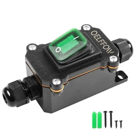 Waterproof On Off Toggle Switch Double Outlet with Green Light Rocker Button Inline Cord Switch DPST AC/DC 20A-125V,16A-250V,30A-24V,35A-12V, IP66