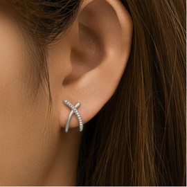 Earrings Silver/Gold for Women Girls Small Stud Earrings with 5A + Cubic Zirconia for Jewellery Gifts, White Gold