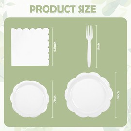 Houuqe 96 Pcs White Paper Plates and Napkins Set Party Supplies, Tableware set for 24 Guest include Disposable White Scalloped Plates, Napkins and Forks for Baby Shower Bridal Shower Wedding
