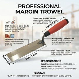 LSGZJZY Masonry Steel Margin Trowel, Carbon Steel, 8 x 2 Inches