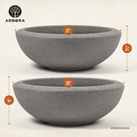 ARBORA 21" Santorini Bowl Polyresin Indoor and Outdoor Planter with Stone Blend Concrete Finish - Durable, Weatherproof, Lightweight, Large Plant Pot for Patio, Garden, Deck, Entryway