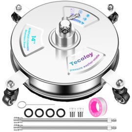 Tecoloy 14" Pressure Washer Surface Cleaner with 4 Wheels-Stainless Steel Power Washer Accessories for Concrete Driveways Sidewalks Patios Cleaning (14 INCH Silver)