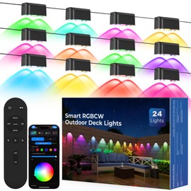 KIALUSH Outdoor Deck Lights, 24 Lights Smart Fence Lights Compatible with Alexa & Google Home, IP65 LED Patio Deck Lighting with Remote, Fence Lighting Music Sync for Patio Yard Garden(157.2ft)