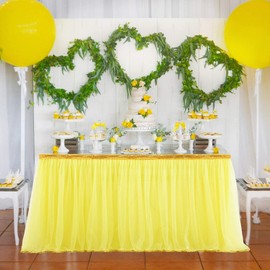Yellow Tulle Table Skirt Tutu Table Cloths for Parties Baby Shower Birthday Rectangle Tables Decor 9ft