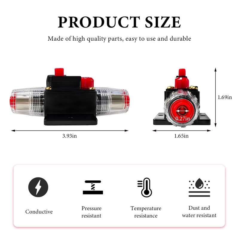 DXNQ 80A Inline Fuse Holder, 12V-48V DC Inline Reset Fuse