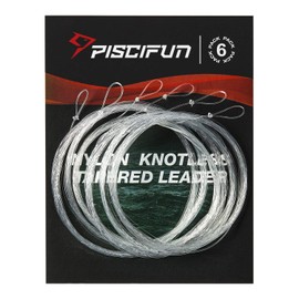 Piscifun Fly Fishing Leader with Pre-Tied Loop, Tapered Fly Line Leader, Nylon, Clear, 9ft, 6 Pack, 0X