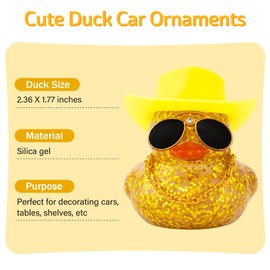 wonuu Car Dashboard Decorations Cowboy Hat Rubber Ducks, Colorful Duck for Car Ornament Accessories with Hat, Glasses, Necklace (Glitter Yellow)