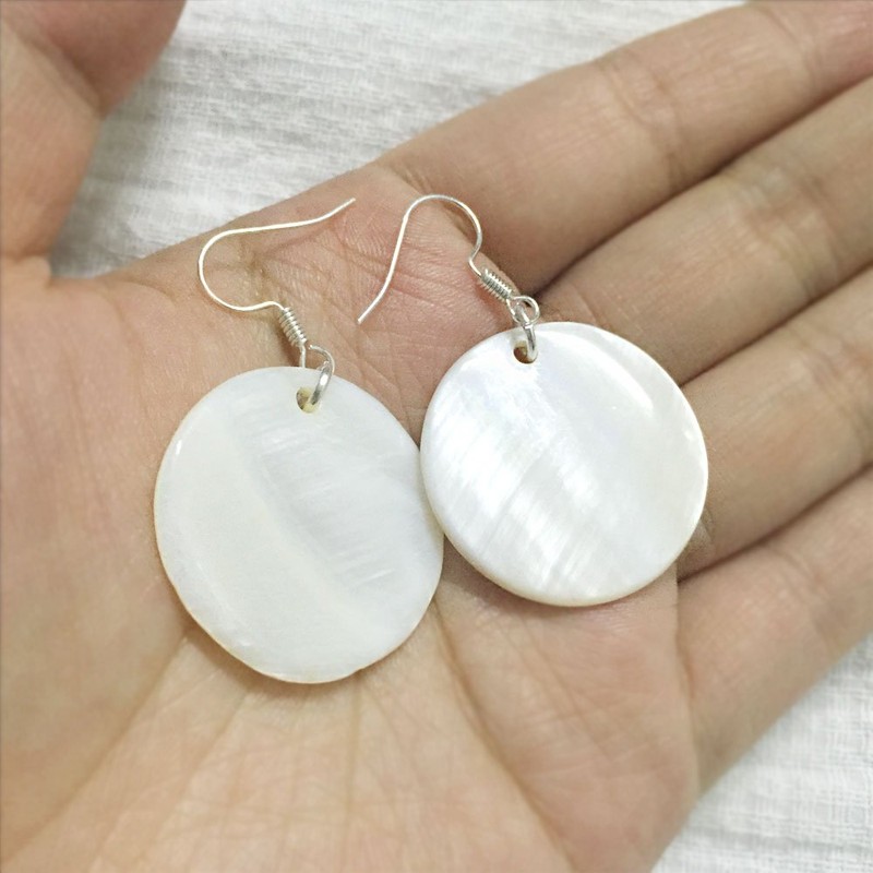 AMOR SPES Natural White Sea Shell Silver Drop Dangle Earrings