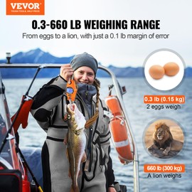 VEVOR Digital Crane Scale, Industrial Heavy Duty Hanging Scale with Cast Aluminum Case & LCD Screen, Handheld Mini Crane Scale with Hooks for Farm, Hunting, Fishing, Outdoor, 660 lbs/300 kg (Orange)