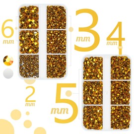 qiipii Gold Resin Flatback Rhinestones for Bedazzling Crafting Metallic Golden Flatback Jelly Stones 2mm 3mm 4mm 5mm 6mm Non-Hotfix Golden Gems for Nails Face Eyes Makeup Tumblers Bottles DIY Crafts