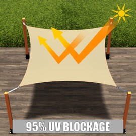 ShadeMart 12' x 18' Beige Sun Shade Sail Rectangle Canopy Fabric Cloth Screen smTAPR1218, Water and Air Permeable & UV Resistant, Heavy Duty, Carport Patio Outdoor - (We Customize Size)