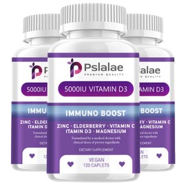 pslalae 5000 IU Vitamin D3 - Elderberry, Vitamin C - Daily Immune System Support Booster - 2 Pack