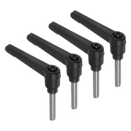 sourcing map 4pcs Clamping Lever Handles, M6 x 30mm 304 Stainless Steel Threaded Male Stud, Adjustable Handles Locking Quick Release Ratchet Push Button Bolt Knobs, Black