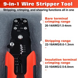 GOLD DEER Wire Crimper Tool with Stripper Cutter 9-in-1 Wire Stripper Tool Wire Stripper Multifunctional Crimping Pliers Terminal Pliers Electrician Tools for Strip Crimp Cut Wires