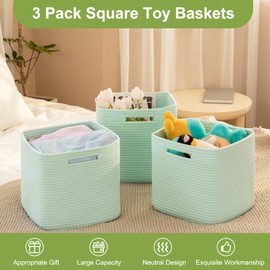 SIXDOVE Storage Cubes 11 Inch Baskets Cotton Rope Woven Baskets for Shelves, Square Storage Baskets for Organizing, Kids Toy Bins, Baby Nursery Baskets 3 Pack-Mint