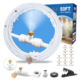 Misters for Outside Patio,Misting System for Cooling Outdoor,50Ft (15M),Water Mist Hose DIY Kit for Porch,Canopy,Deck,Umbrella,Garden,Greenhouse,Yard,Plants,Trampoline Sprinkler Accessories for Kids