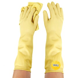 The Crown Choice Long Rubber Dishwashing Gloves SMALL – Natural Latex – Thick All Purpose for Cleaning, Dish Washing – Korean Gloves