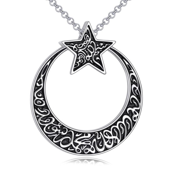 POPLYKE Moon Star Muslim Islamic Religious Pendant Necklace for Men
