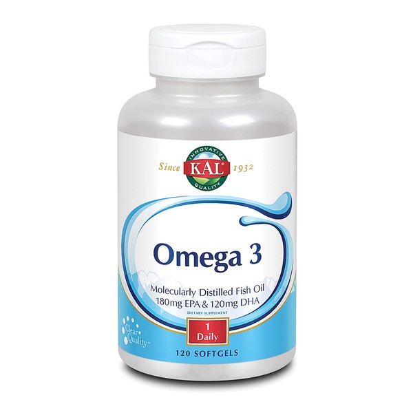 KAL Omega 3 | Omega-3 Fish Oil for Healthy Heart, Joint & Brain Support | 180mg EPA, 120mg DHA (120 CT, 120 Serv)