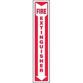 Accuform MFXG545XV Adhesive Dura-Vinyl Safety Sign, Legend "FIRE Extinguisher (Arrow Down)", 18" Length x 4" Width x 0.006" Thickness, Red on White