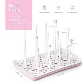 Termichy Baby Bottle Drying Rack, Large Capacity Baby Bottle Rack for Bottles, Dry Rack with Removable Water Tray(Pink)