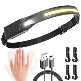 UNBON - Faro LED recargable, lámpara principal con sensor de movimiento para senderismo, correr, reparar pesca (paquete de 1), LX200                  
