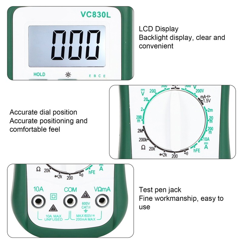 LCD Display Multimeter Multifunctional Digital Voltage Current Resistance Tester VC830L