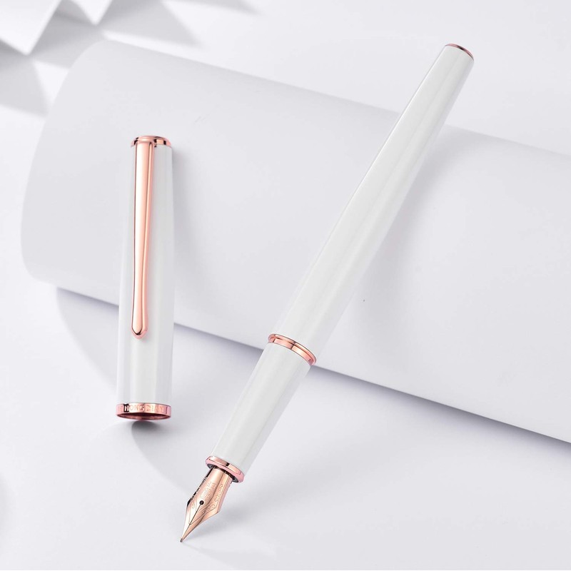 Pluma estilográfica Hong Dian 920 de metal blanco, punta extra