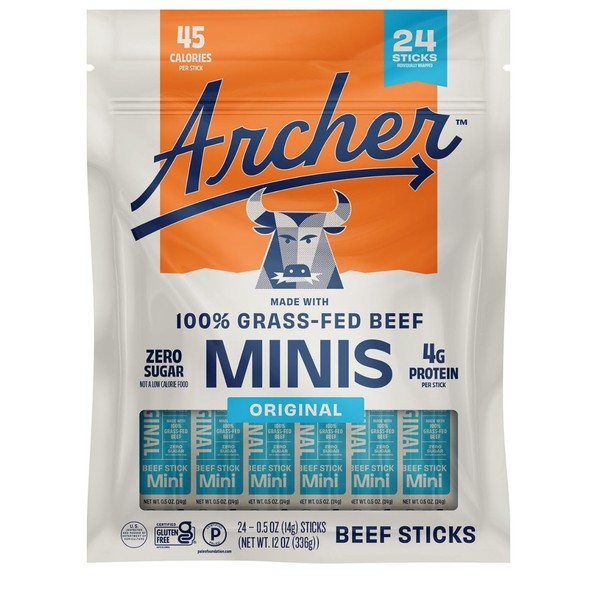 Individually Wrapped Archer Mini Grass‑Fed Beef Sticks (24-pack), Zero Sugar,