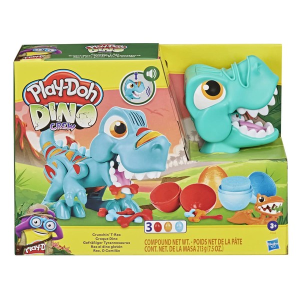Play-Doh Dino Crew Crunchin' T-Rex Toy for Kids 3 Years and Up with Funny Dinosaur Sounds and 3 Eggs, 2.5 Ounces Each, Non-Toxic