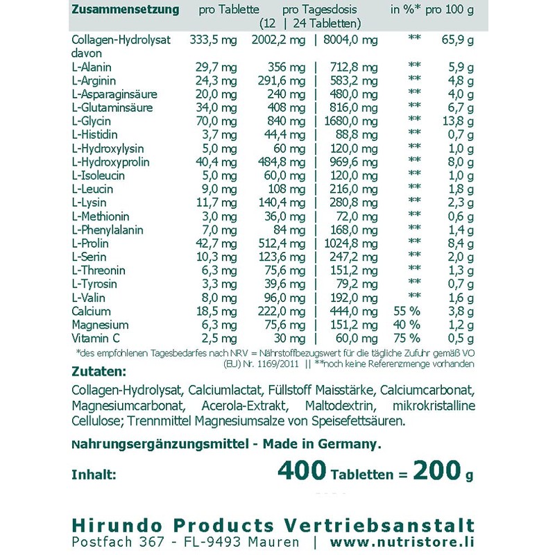 Collagen Hydrolysate Plus Tablets 400 Pieces with Calcium, Magnesium and
