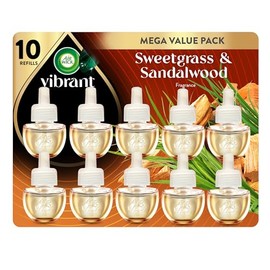 Air Wick Botanica - Aceite perfumado enchufable, 10 recambios, pasto dulce caribeño y sándalo, ambientador, respetuoso con el medio ambiente, aceites esenciales, 10 unidades