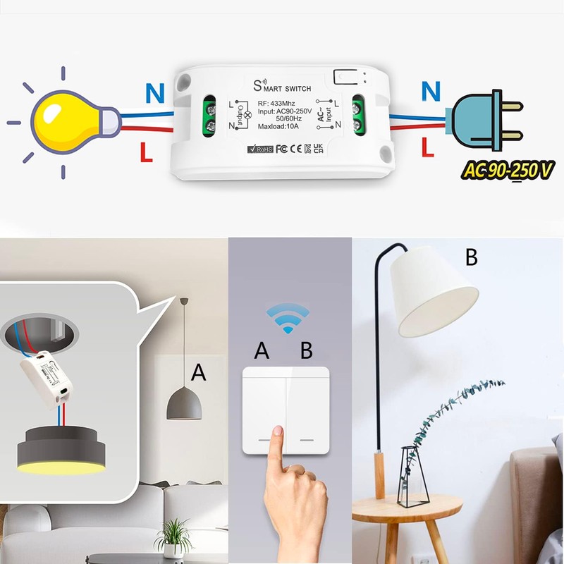 Wireless Light Switch, Movable Switch AC 220V Relay Receiver rf